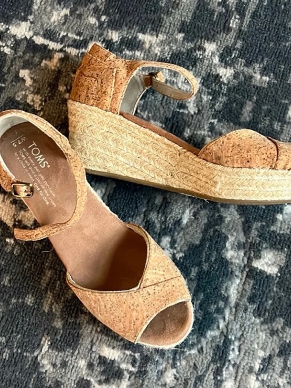 TOMS Women's Cork Espadrille Wedge Sandals - Natural 8.5